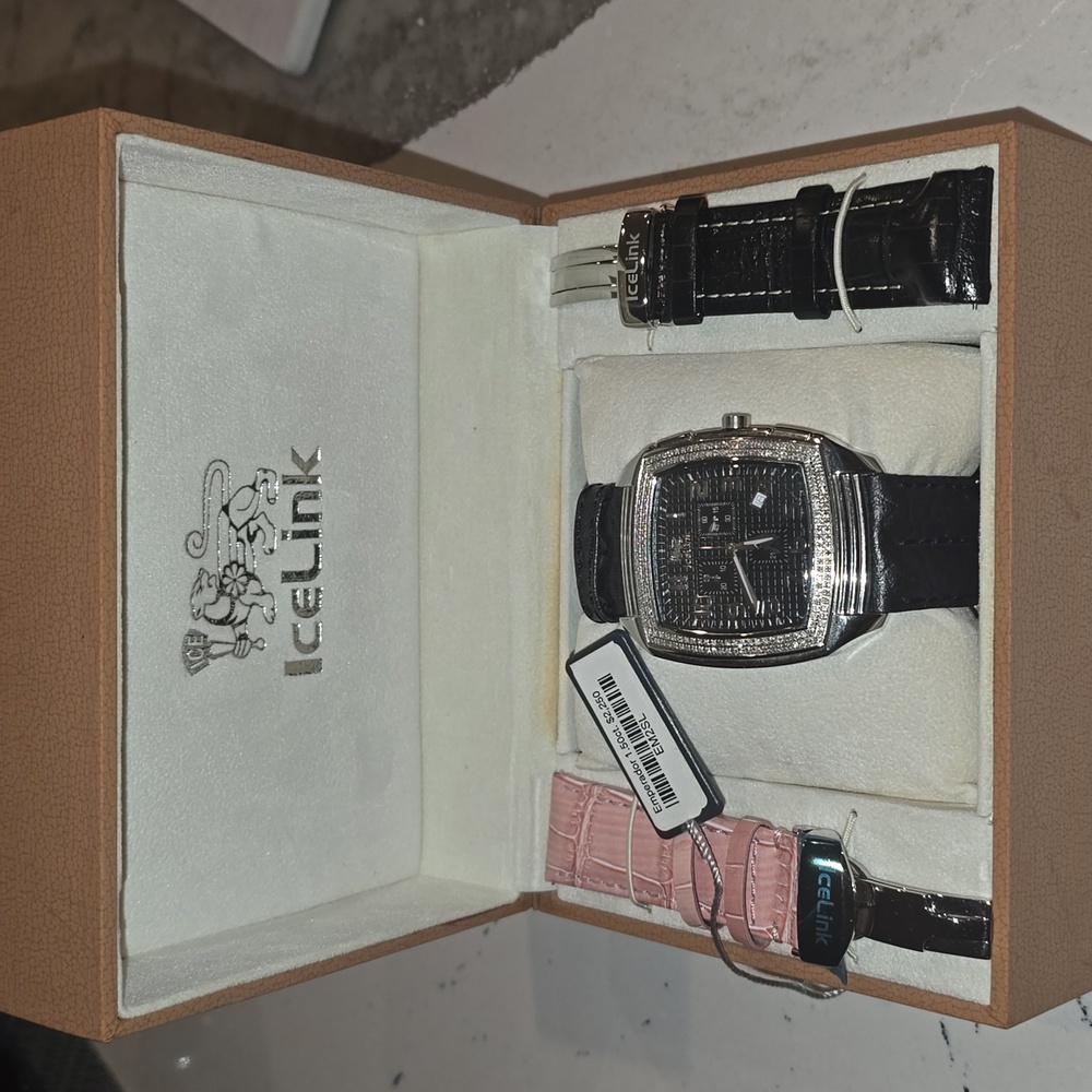 Men's Black and Stainless Steel Watch Set